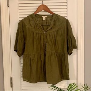 J crew peasant blouse green top